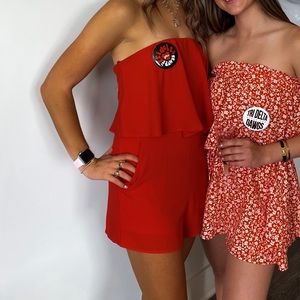 Red Strapless Romper